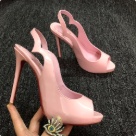 Christian Louboutin heels Pink Pink High Heel Slingback Peep Toe Shoes with Red Sole 12cm heels