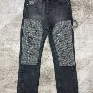 Men's Black Distressed Jeans with Woven Patch Detail