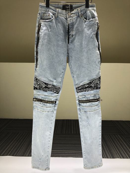 Men’s Light Blue Denim Jeans with Bandana Print Detailing