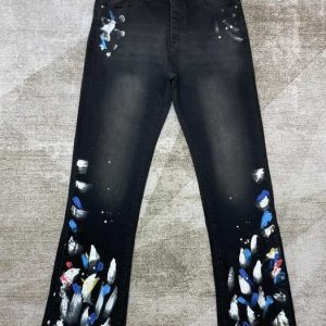 Artistic Black Flared Jeans with Colorful Brushstroke Design