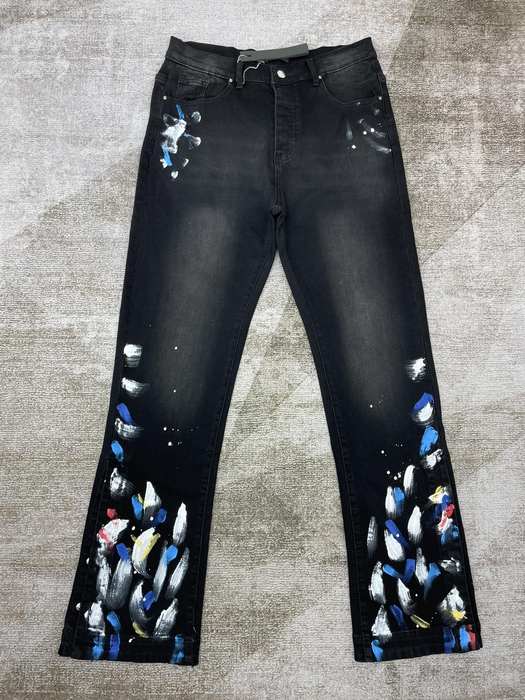 Artistic Black Flared Jeans with Colorful Brushstroke Design