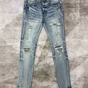 Men's Ripped Skinny Jeans in Light Blue Denim with Distresse