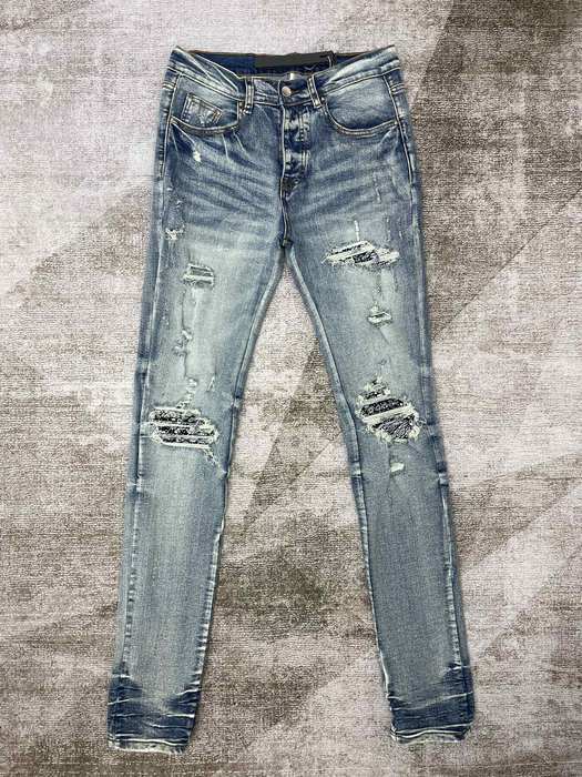 Men’s Ripped Skinny Jeans in Light Blue Denim with Distresse