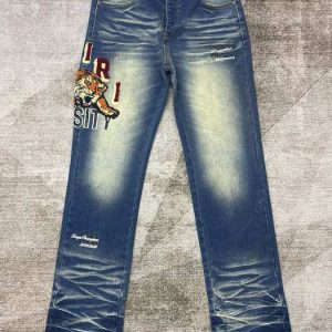 Men's Blue Denim Jeans with Tiger Embroidery Casual Fit, S