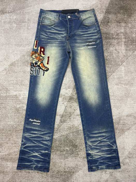 Men’s Blue Denim Jeans with Tiger Embroidery Casual Fit, S