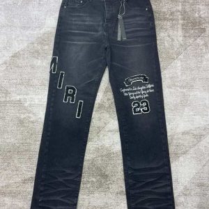Amiri Black Denim Jeans with Logo Embroidery and Distressed
