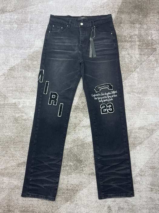 Amiri Black Denim Jeans with Logo Embroidery and Distressed