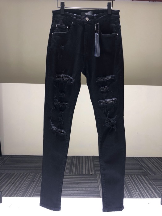 Men’s Black Distressed Skinny Jeans with Rips and Studs
