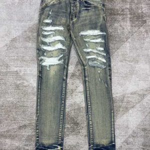 Men's Ripped Skinny Jeans in Dark Wash Denim Trendy Distre