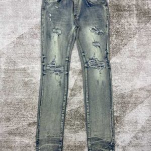 Distressed High Waisted Skinny Jeans in Light Blue Denim for
