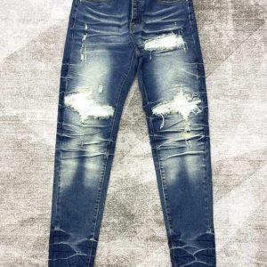 Men's Ripped Slim Fit Jeans, Blue Distressed Denim, Casual S