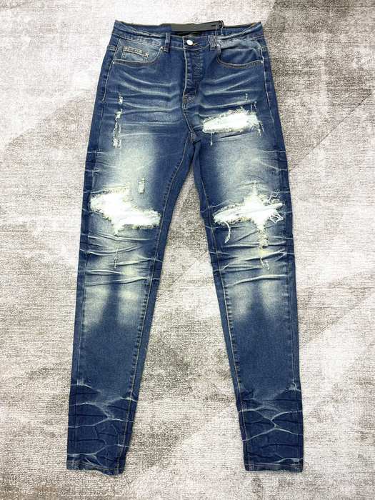 Men’s Ripped Slim Fit Jeans, Blue Distressed Denim, Casual S
