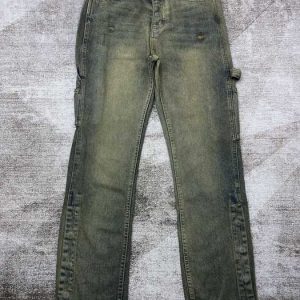 Men's Olive Green Cargo Jeans Casual Denim Pants
