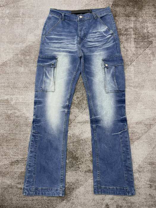 Men’s Blue Cargo Jeans with Button Fly, Casual Denim Trouser