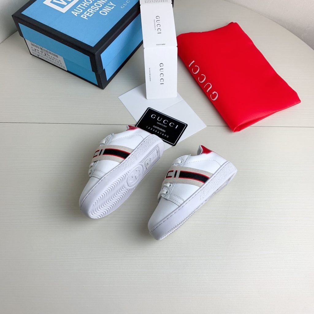 Gucci Kids’ White Sneakers with Red and Black Stripes