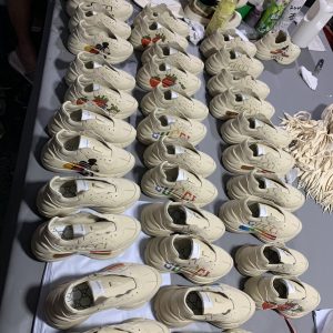 Hand Painted Beige Sneakers with Colorful Designs Unique S