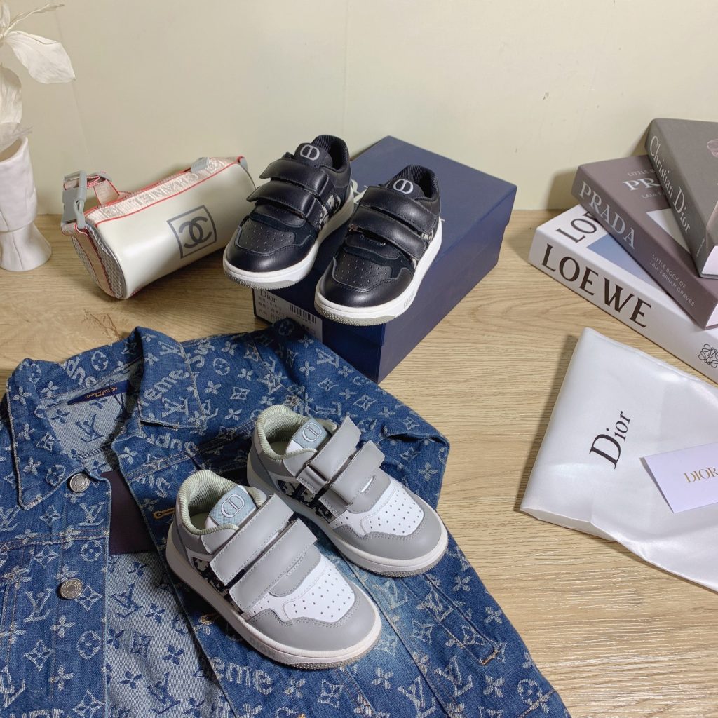 Dior Kids’ Sneakers Set Black & Grey Velcro Shoes with Log