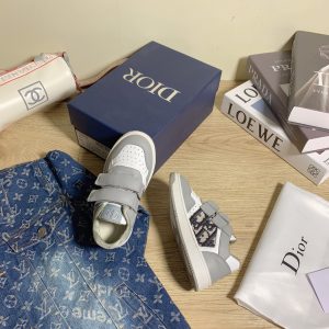 Dior Gray & White Kids' Sneakers with Velcro Straps