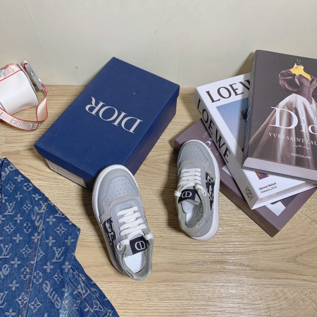 Dior Grey Canvas Sneakers with Logo Details