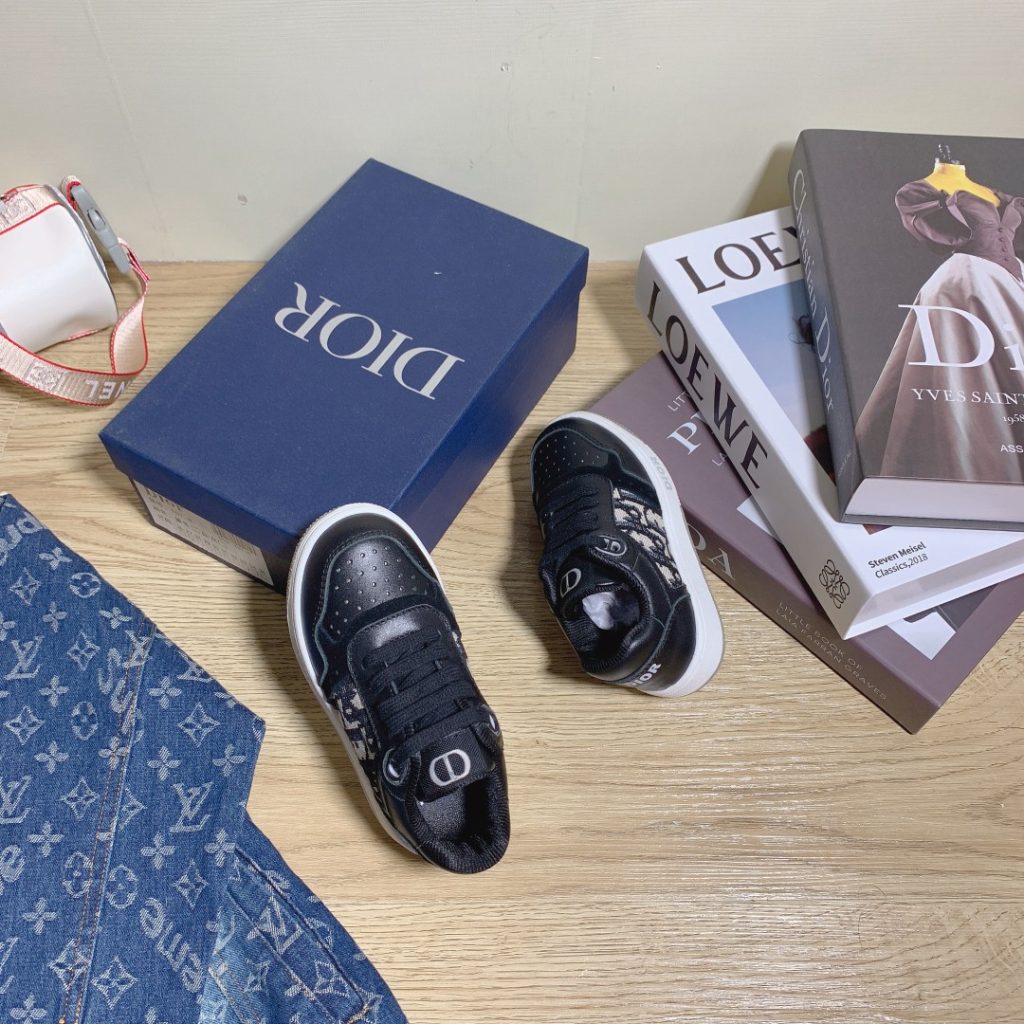 Dior Black Canvas Sneakers for Kids with Logo Print