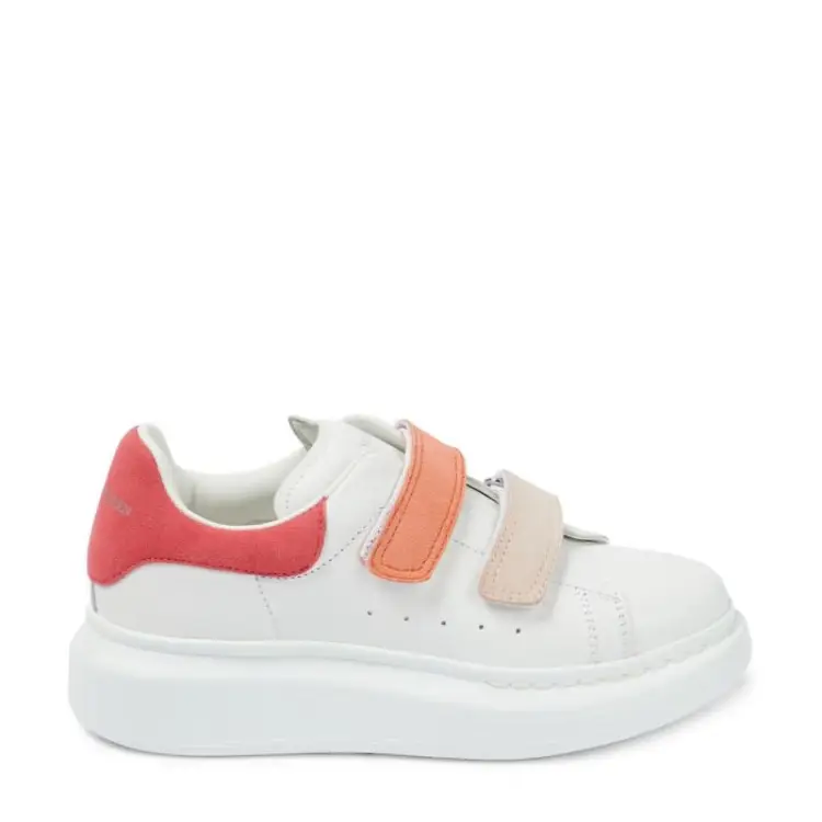 White Velcro Sneakers with Coral and Peach Straps, Casual St
