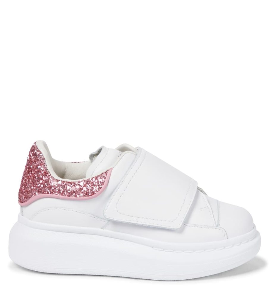 White Glitter Strap Sneakers for Kids by Style Name