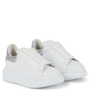 White Glitter Accent Sneakers for Women Stylish Casual Foo
