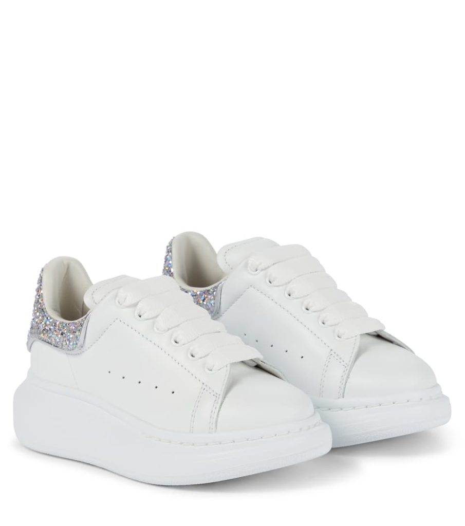 White Glitter Accent Sneakers for Women Stylish Casual Foo