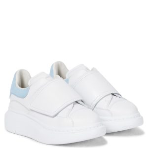 White Leather Slip On Sneakers with Light Blue Accent by Ale