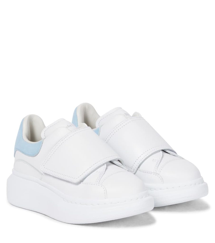 White Leather Slip On Sneakers with Light Blue Accent by Ale