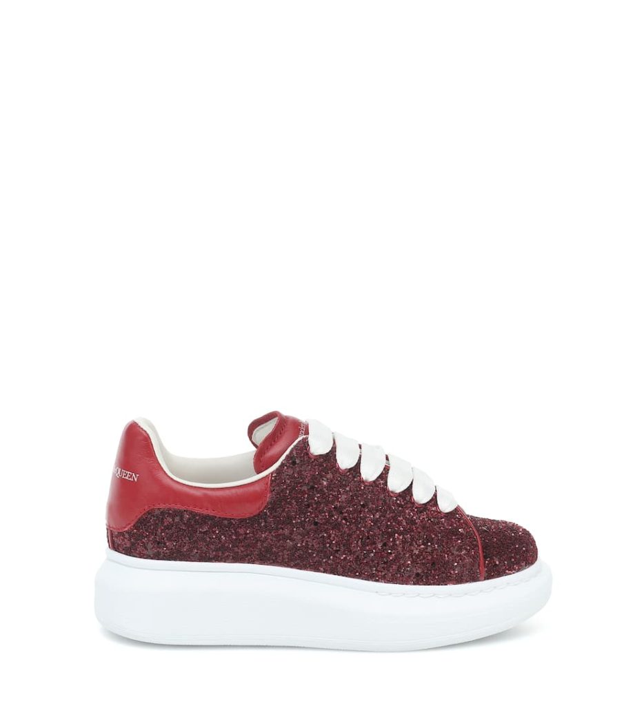 Red Glitter Sneaker Shoes with White Sole Trendy Casual Fo