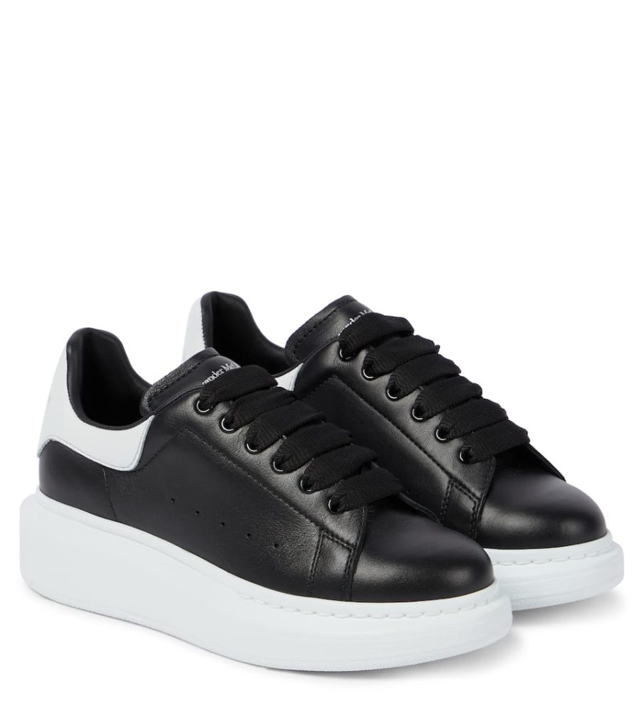 Black Leather Chunky Sneakers with White Accents by Aeyde