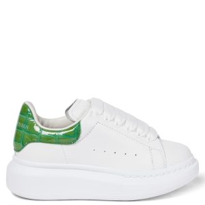 Alexander McQueen White Leather Sneakers with Green Croc Eff