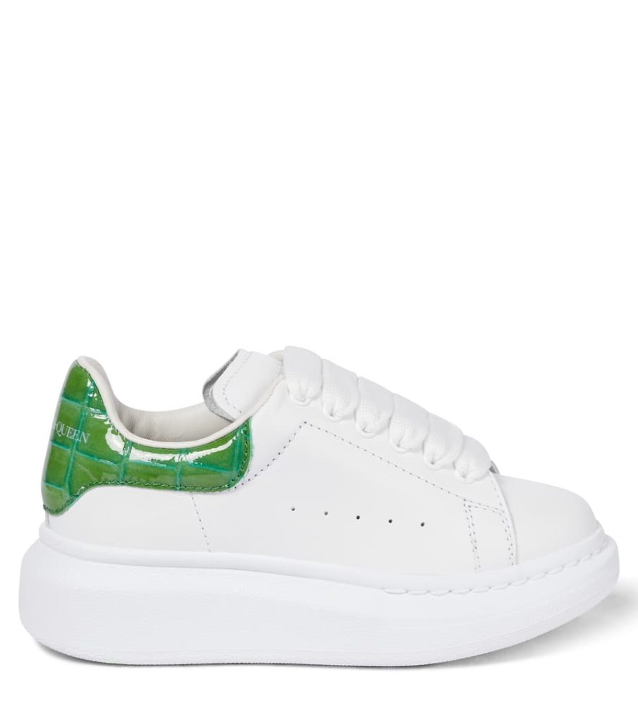 Alexander McQueen White Leather Sneakers with Green Croc Eff