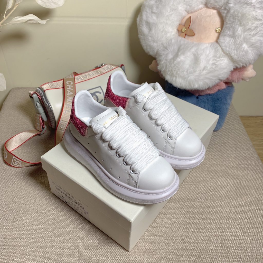 Alexander McQueen White Sneakers with Pink Glitter Accents