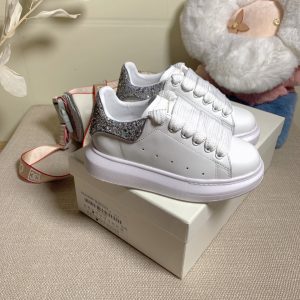 White Glitter Accent Sneakers for Kids by Alexander McQueen
