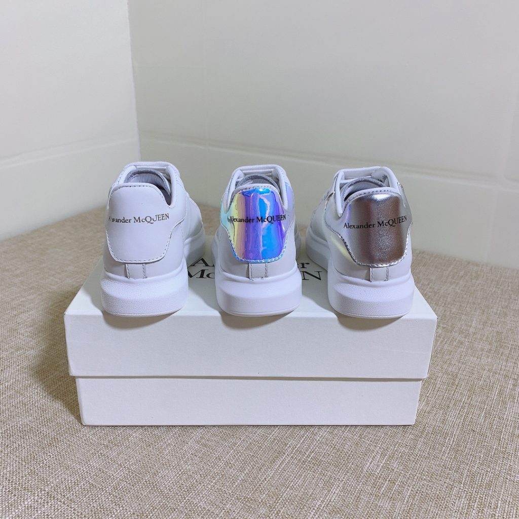 Alexander McQueen White Leather Sneakers with Iridescent Det