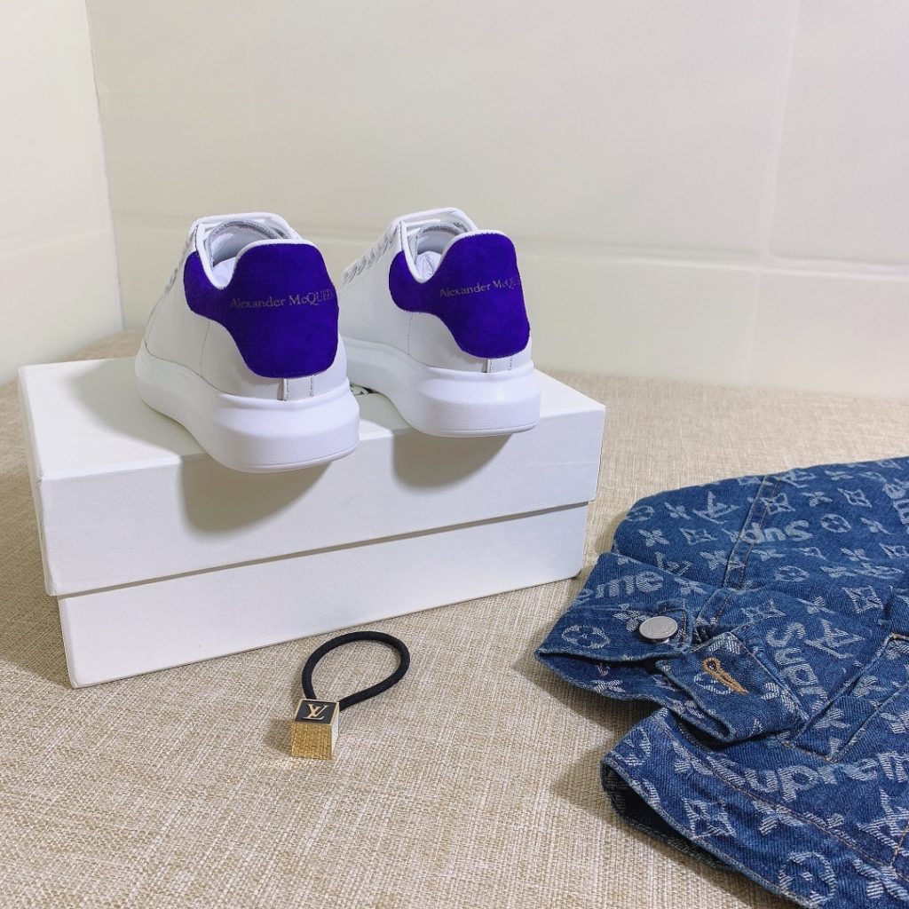 Alexander McQueen White and Purple Leather Sneakers for Men