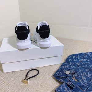 Alexander McQueen White Leather Sneakers with Black Suede De