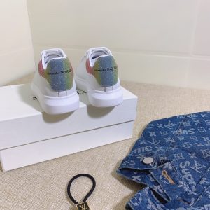 Alexander McQueen White Leather Sneakers with Multicolor Hee