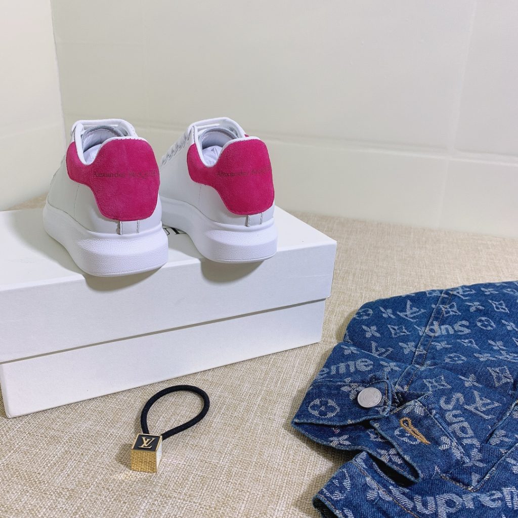 Alexander McQueen White and Pink Suede Sneakers for Men