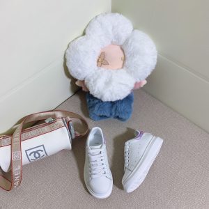 White Leather Sneakers with Purple Accent by Chanel