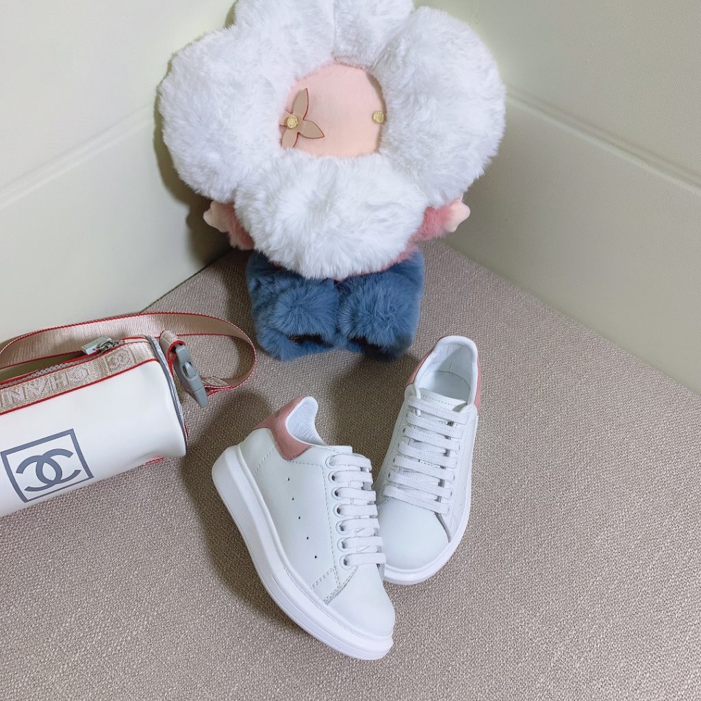 White and Pink Casual Sneakers for Women