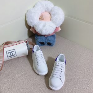 White Casual Sneakers with Purple Accent, Unbranded