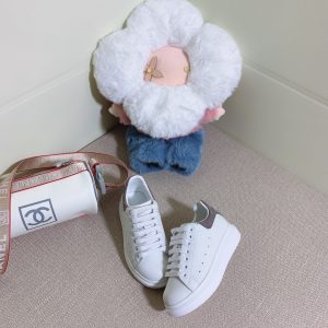 White Leather Fashion Sneakers with Gray Accent