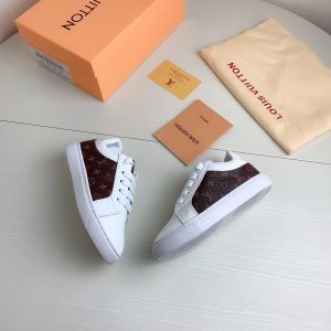 Louis Vuitton White Sneakers with Brown Monogram Canvas Acce