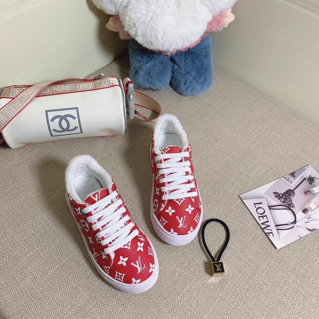 Louis Vuitton Red Logo Canvas Sneakers with White Soles