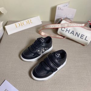 Dior Black Leather Kids' Sneakers with Velcro Straps
