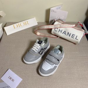Dior Gray Leather Sneakers with Velcro Straps and Laces for