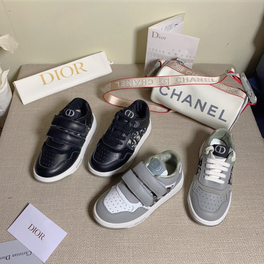 Chanel & Dior Luxury Kids Sneakers Set Black and Grey Leat